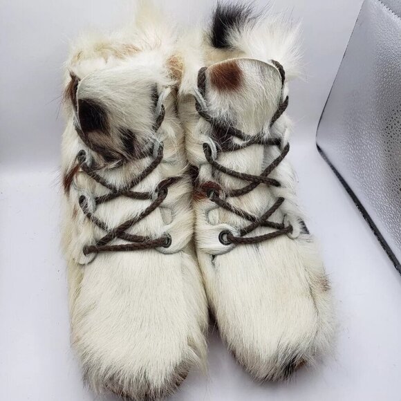 Vintage Womens Mocatem Goat Hair Yeti Size 8 Boots Apres ski Made in France - Picture 4 of 12